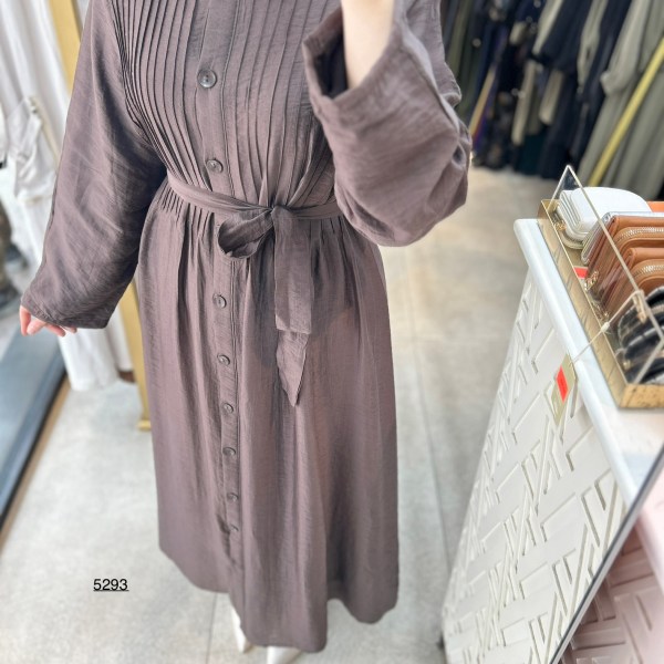 5293  Boydan Düğmeli  Kemerli  Elbise - Görsel 16