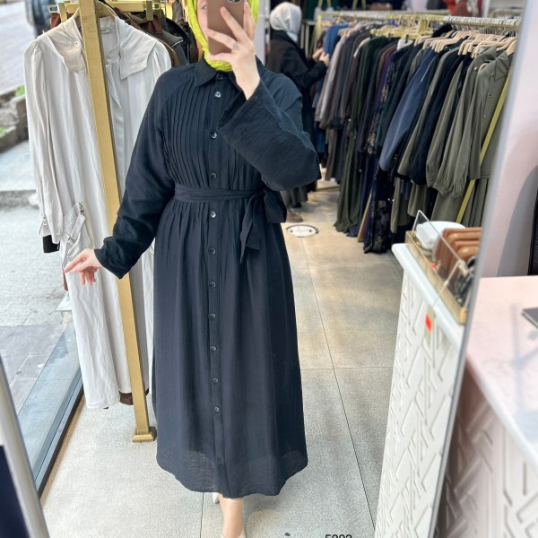 5293  Boydan Düğmeli  Kemerli  Elbise - Görsel 20