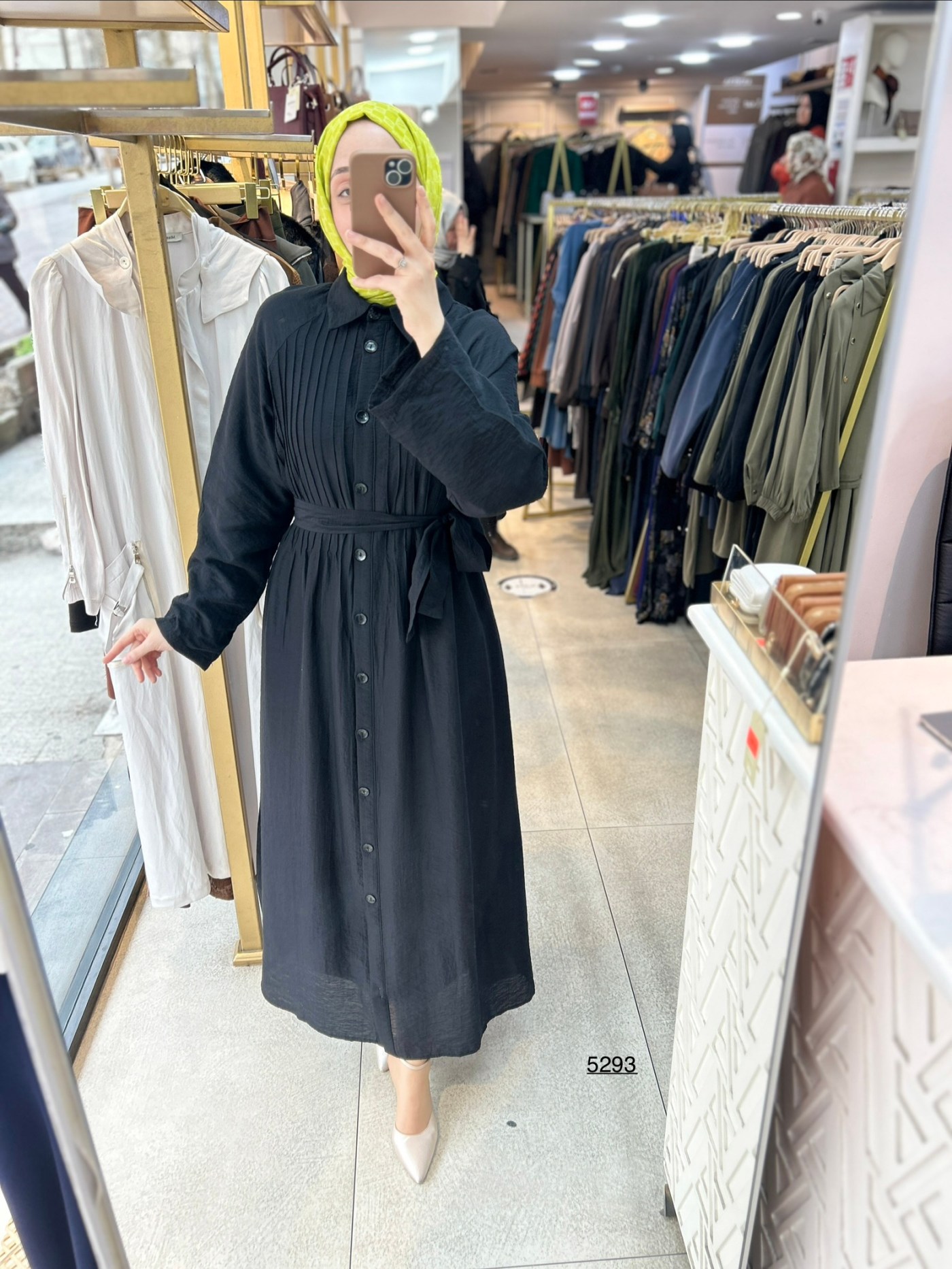 5293  Boydan Düğmeli  Kemerli  Elbise