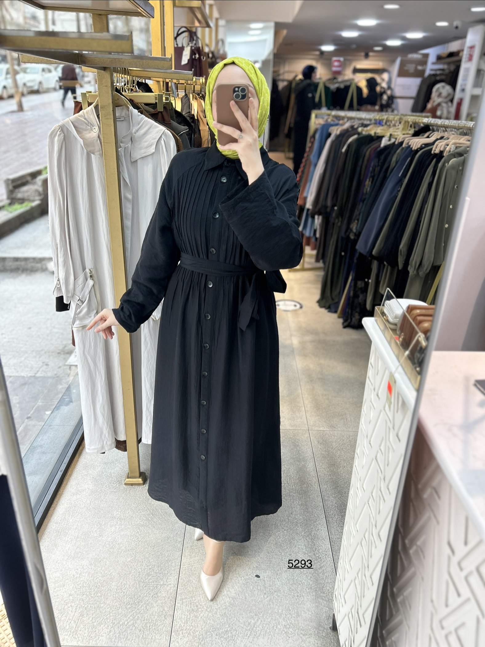 5293  Boydan Düğmeli  Kemerli  Elbise - Görsel 24