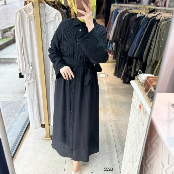 5293  Boydan Düğmeli  Kemerli  Elbise - Görsel 22