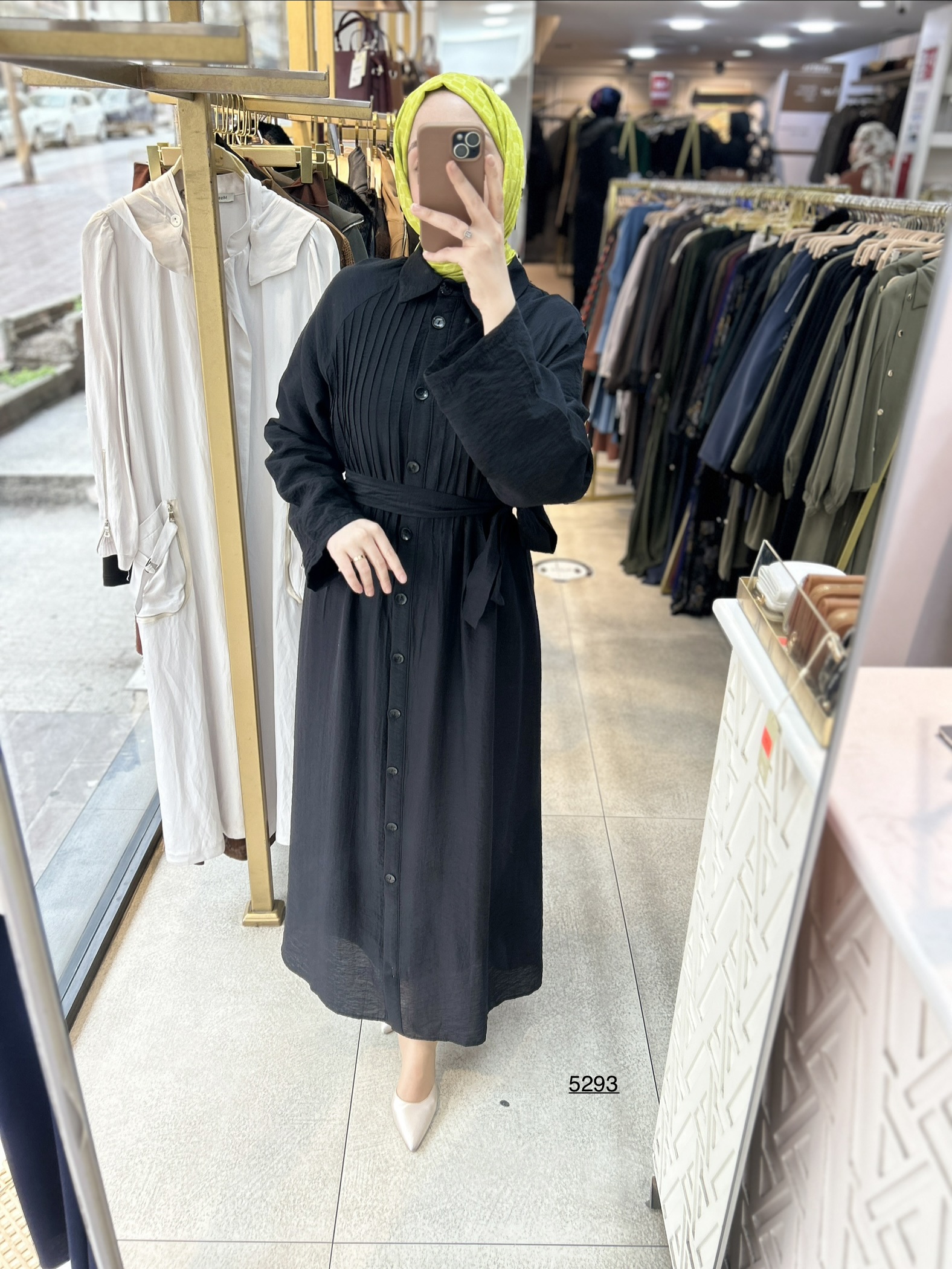 5293  Boydan Düğmeli  Kemerli  Elbise - Görsel 22