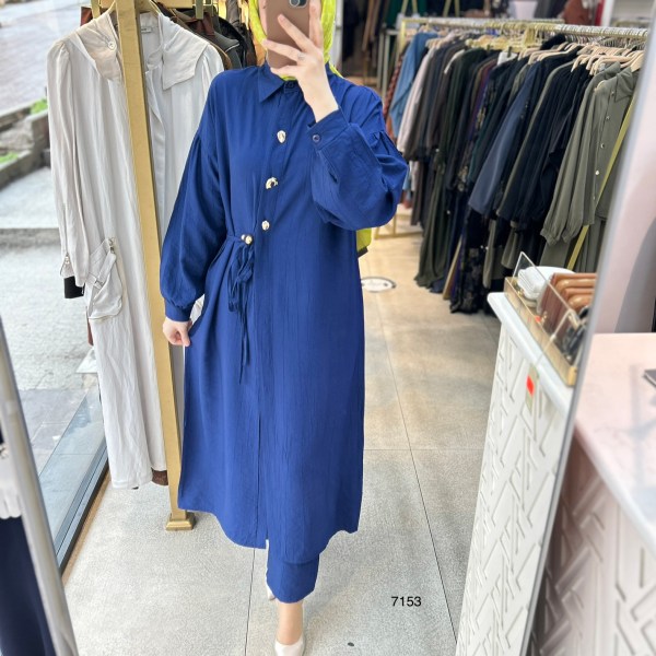 7153  Düğme Detaylı Belden Bağlamalı Takım - Görsel 21