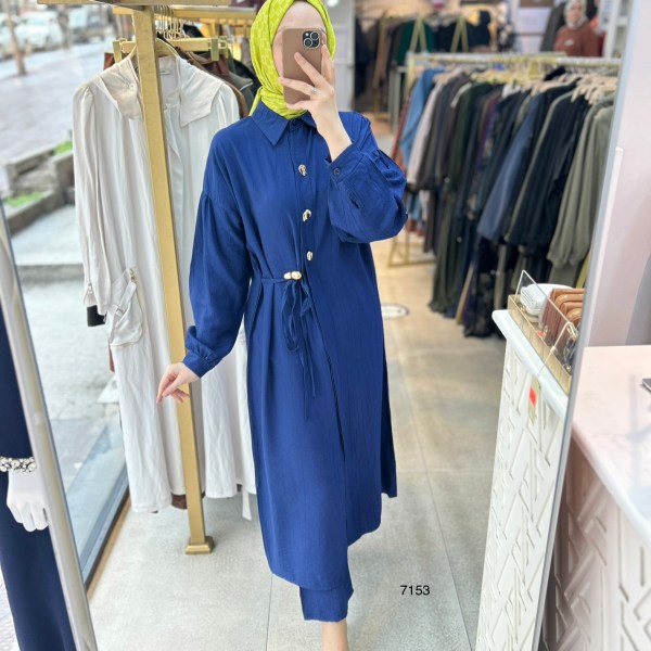 7153  Düğme Detaylı Belden Bağlamalı Takım - Görsel 20