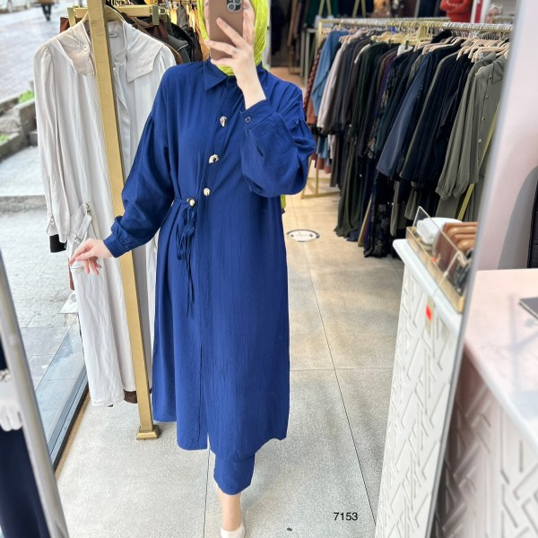 7153  Düğme Detaylı Belden Bağlamalı Takım - Görsel 18