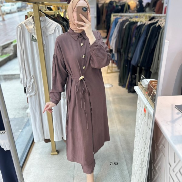 7153  Düğme Detaylı Belden Bağlamalı Takım - Görsel 17