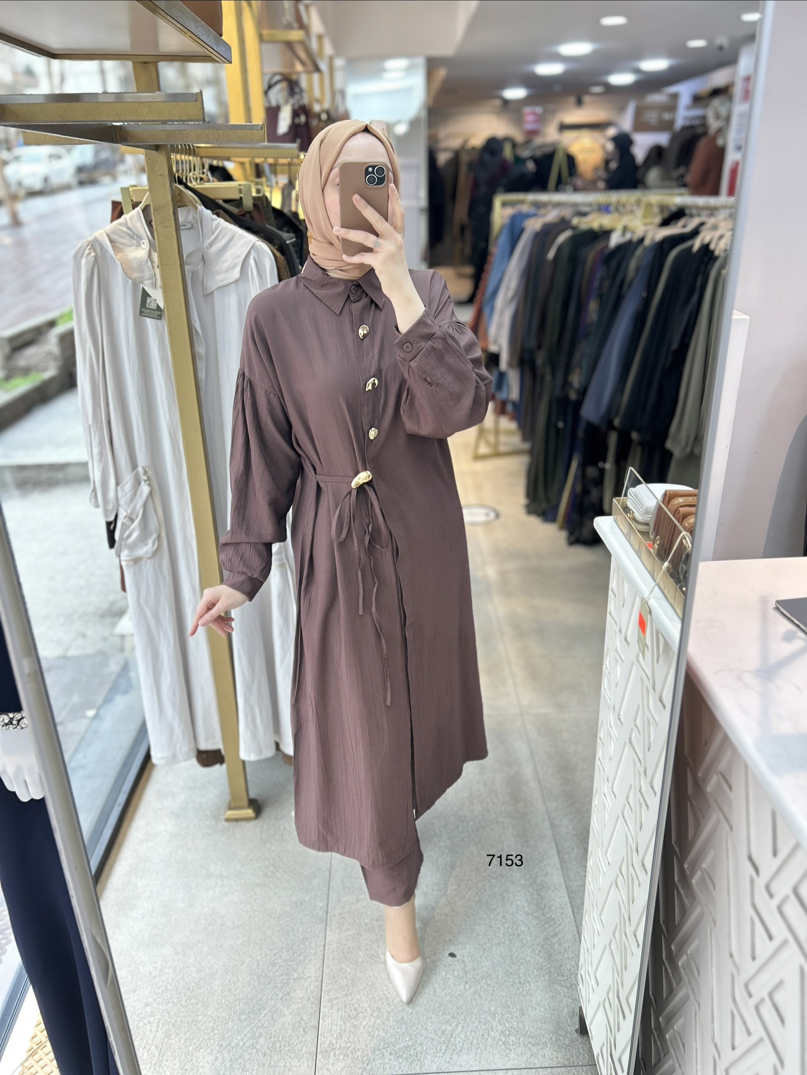 7153  Düğme Detaylı Belden Bağlamalı Takım - Görsel 7