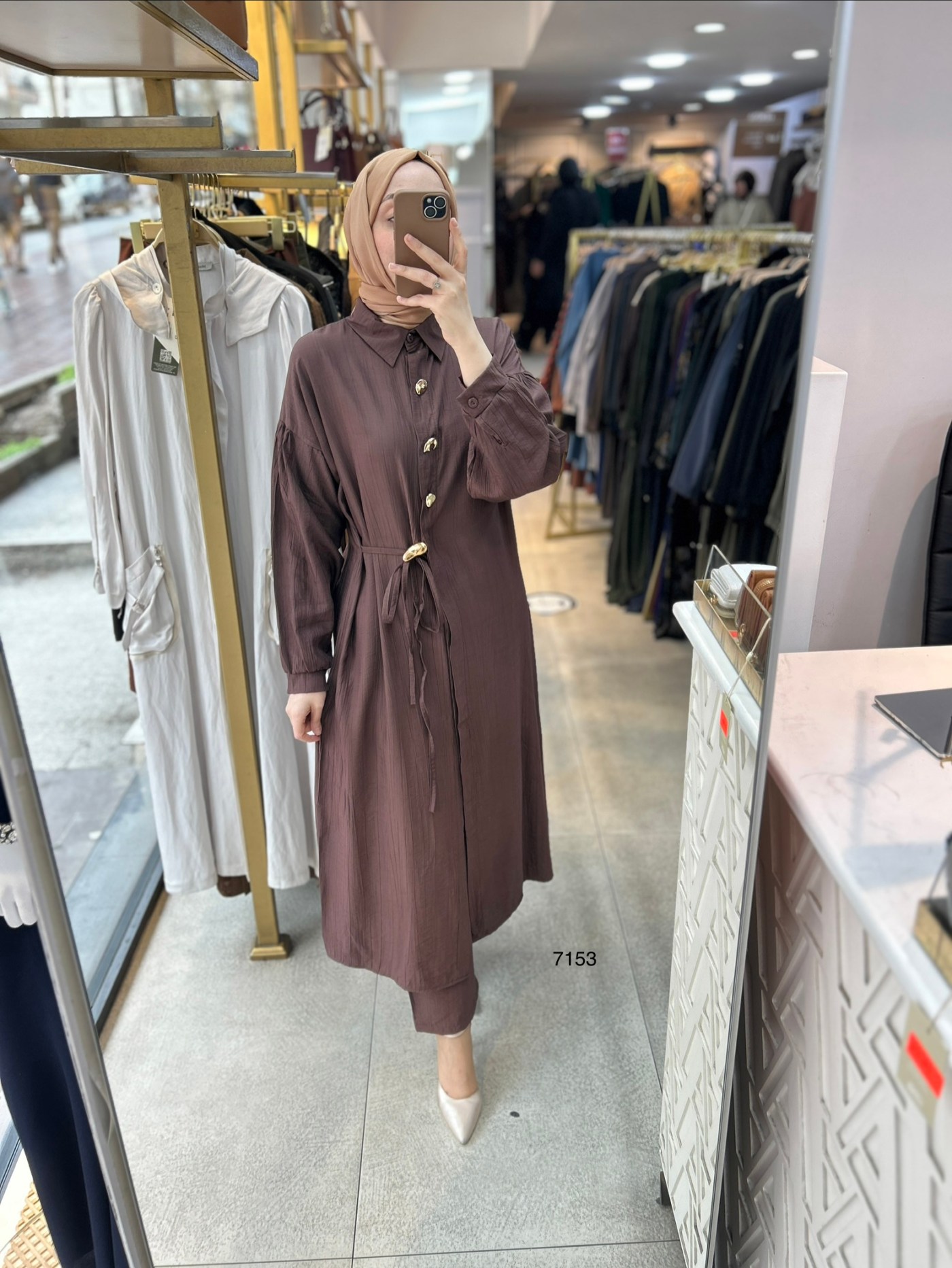 7153  Düğme Detaylı Belden Bağlamalı Takım