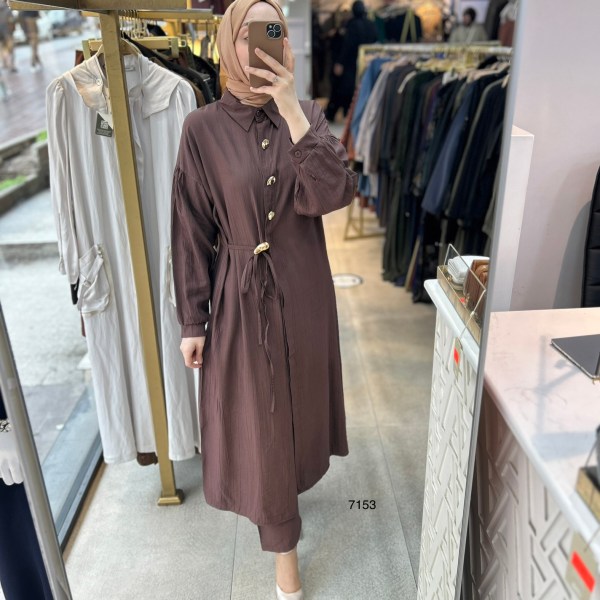 7153  Düğme Detaylı Belden Bağlamalı Takım - Görsel 6