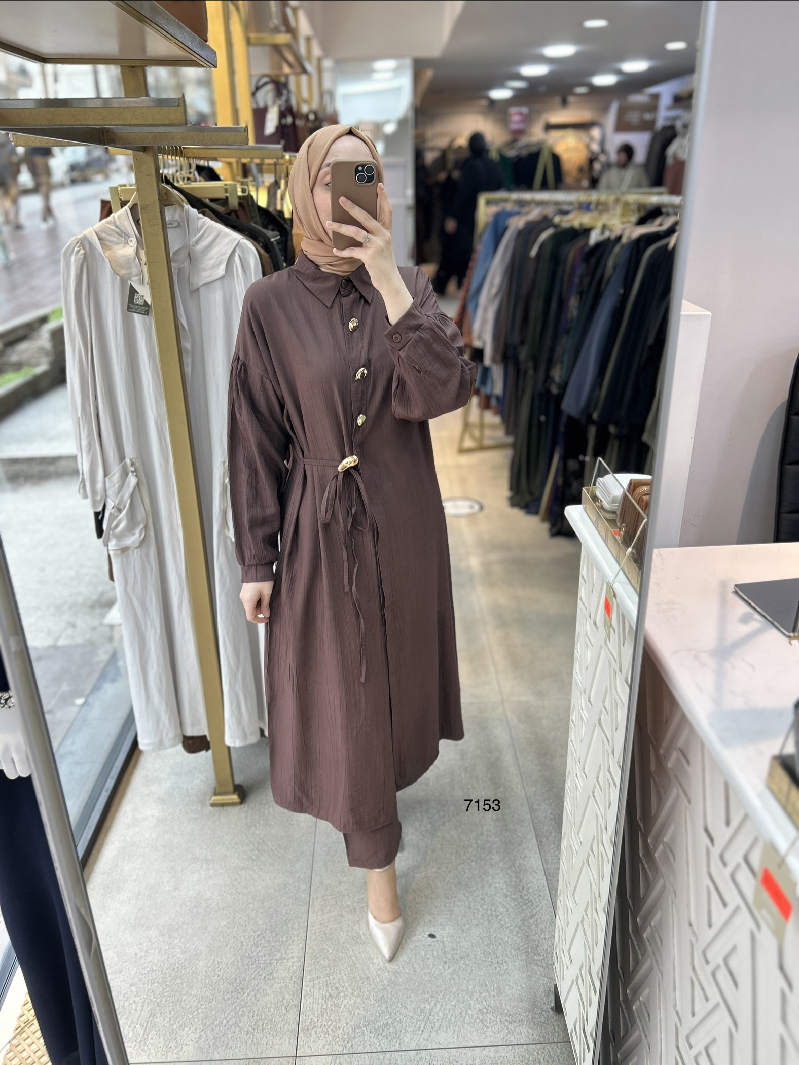 7153  Düğme Detaylı Belden Bağlamalı Takım - Görsel 6