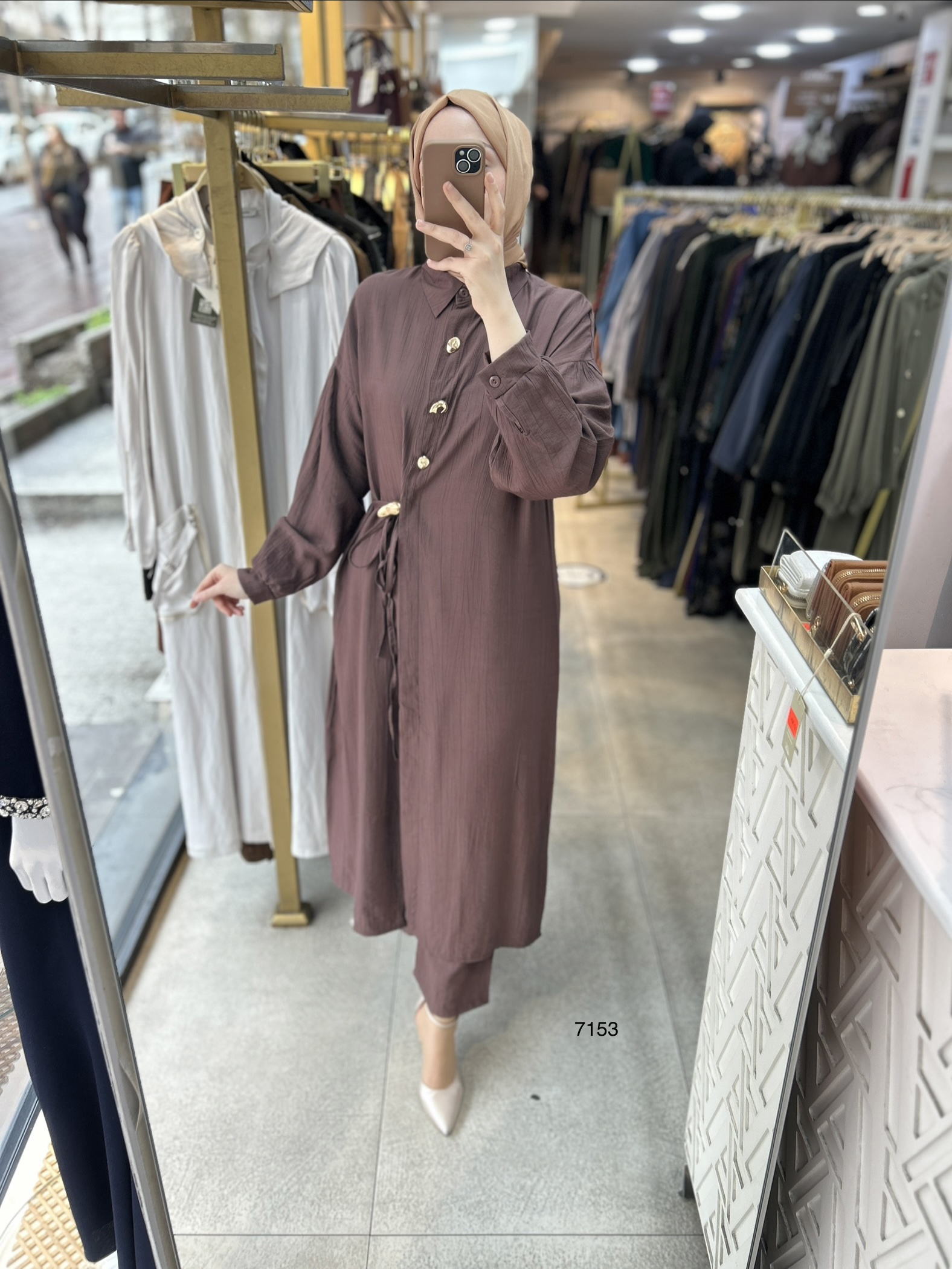 7153  Düğme Detaylı Belden Bağlamalı Takım - Görsel 16