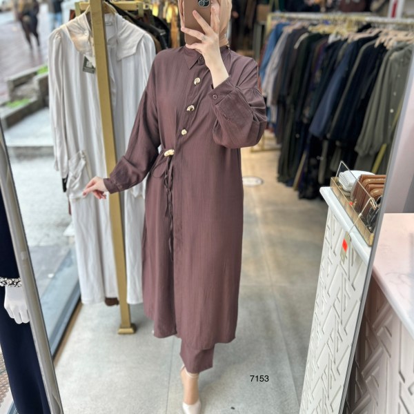 7153  Düğme Detaylı Belden Bağlamalı Takım - Görsel 14