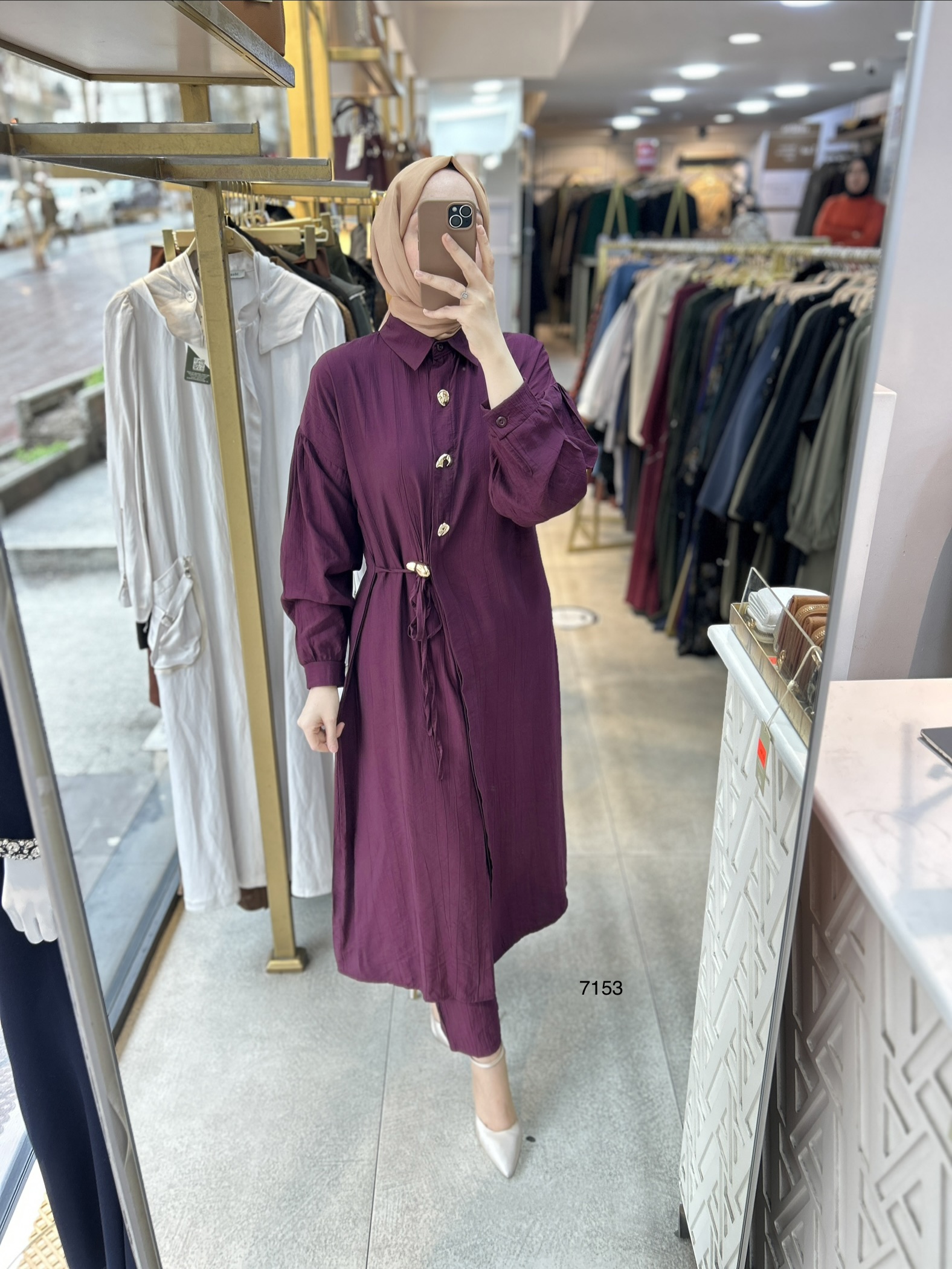 7153  Düğme Detaylı Belden Bağlamalı Takım - Görsel 3