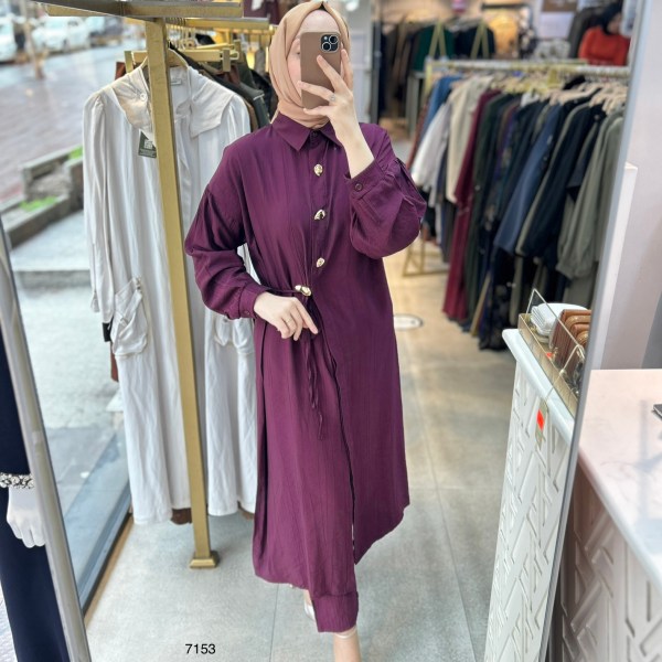 7153  Düğme Detaylı Belden Bağlamalı Takım - Görsel 4