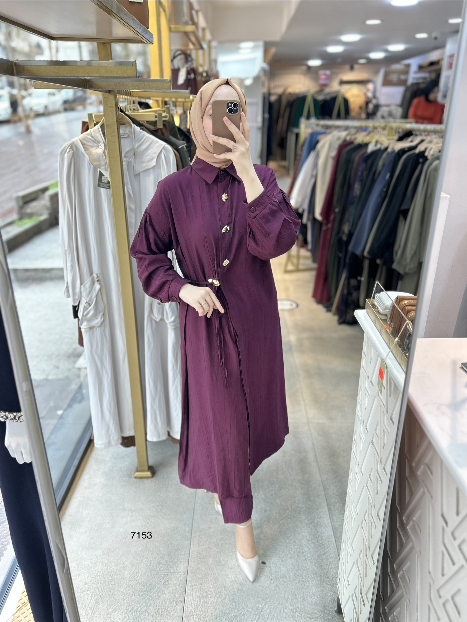 7153  Düğme Detaylı Belden Bağlamalı Takım - Görsel 4