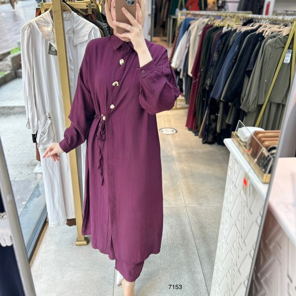 7153  Düğme Detaylı Belden Bağlamalı Takım - Görsel 2