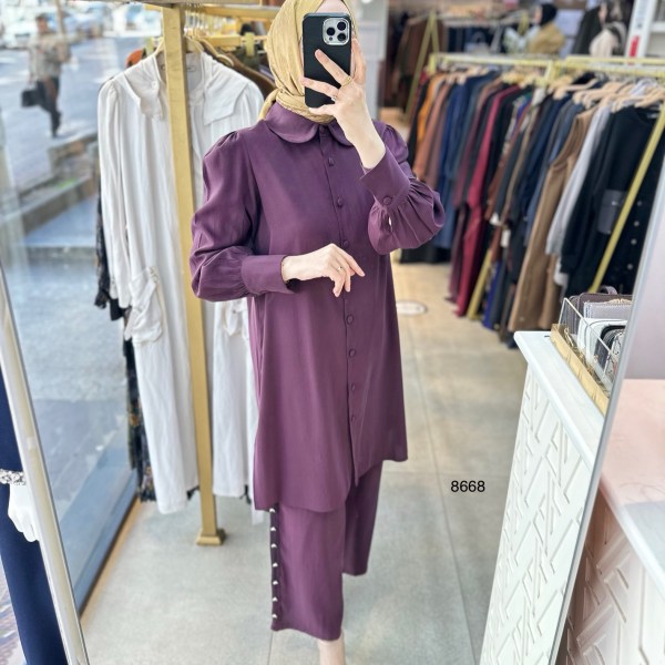 8668 Pantolonu Düğme Detaylı Takım - Görsel 2