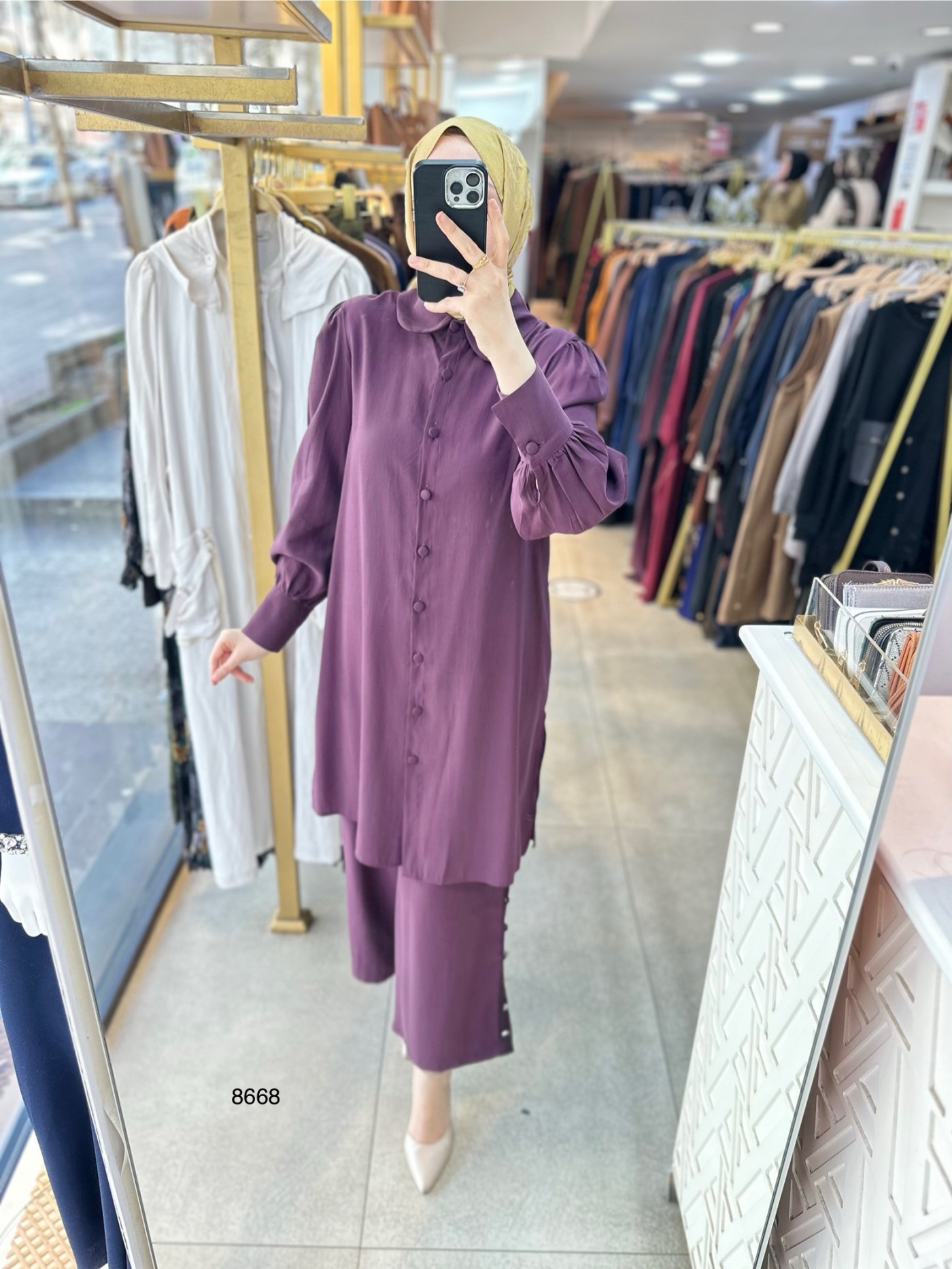 8668 Pantolonu Düğme Detaylı Takım