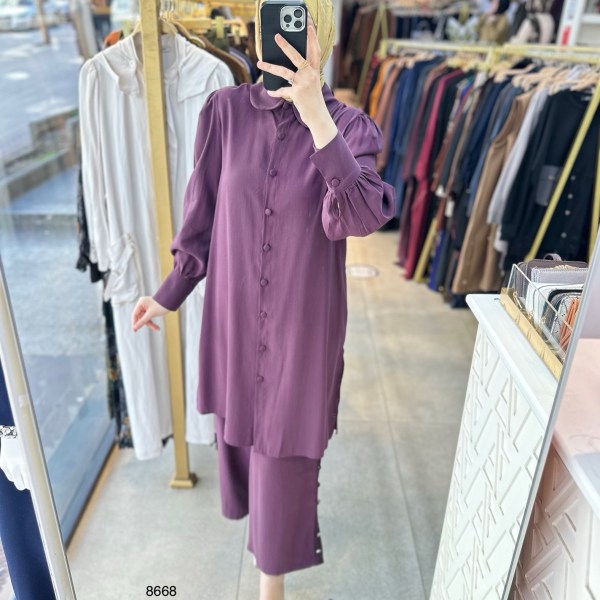 8668 Pantolonu Düğme Detaylı Takım - Görsel 1