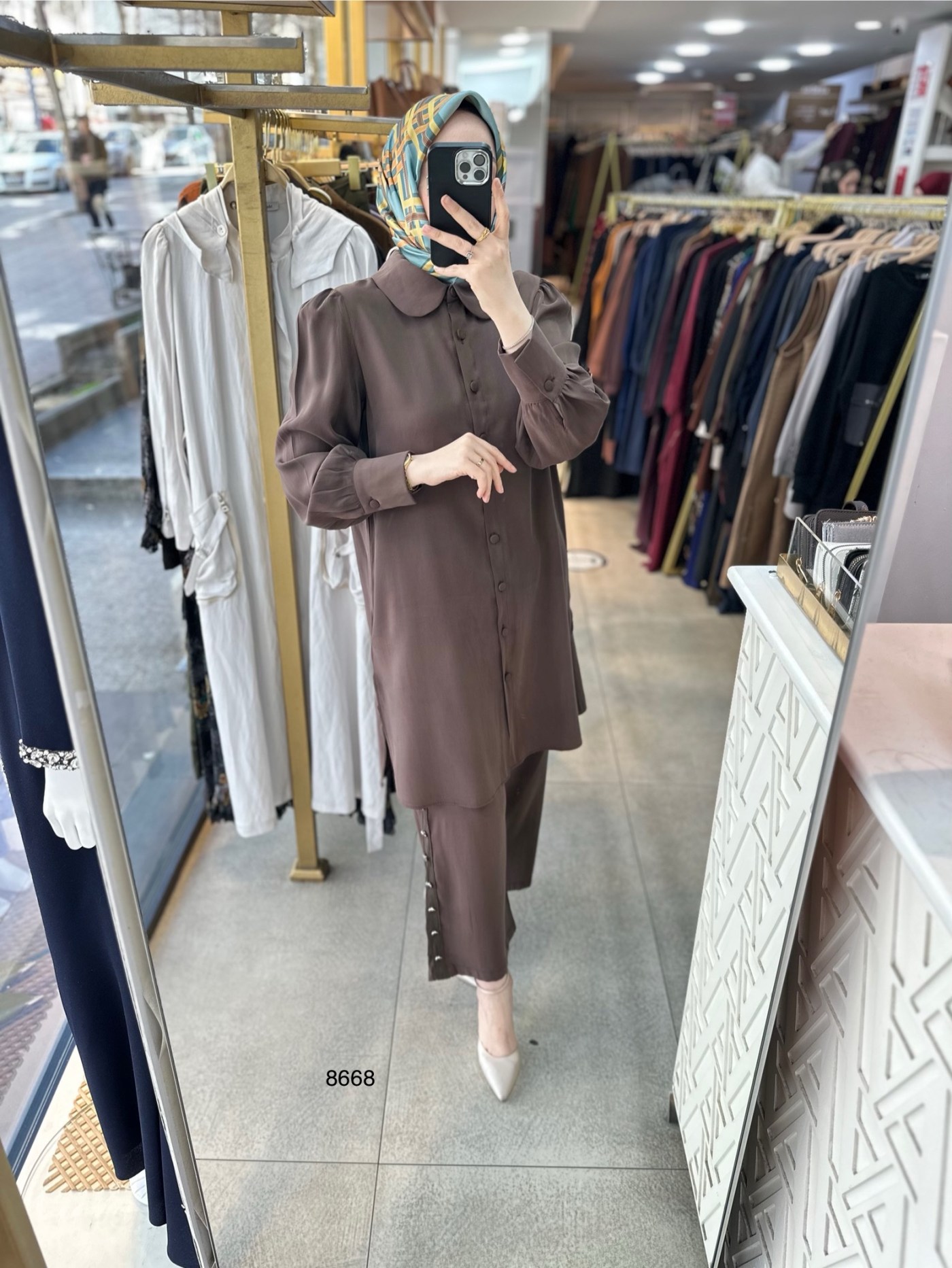 8668 Pantolonu Düğme Detaylı Takım