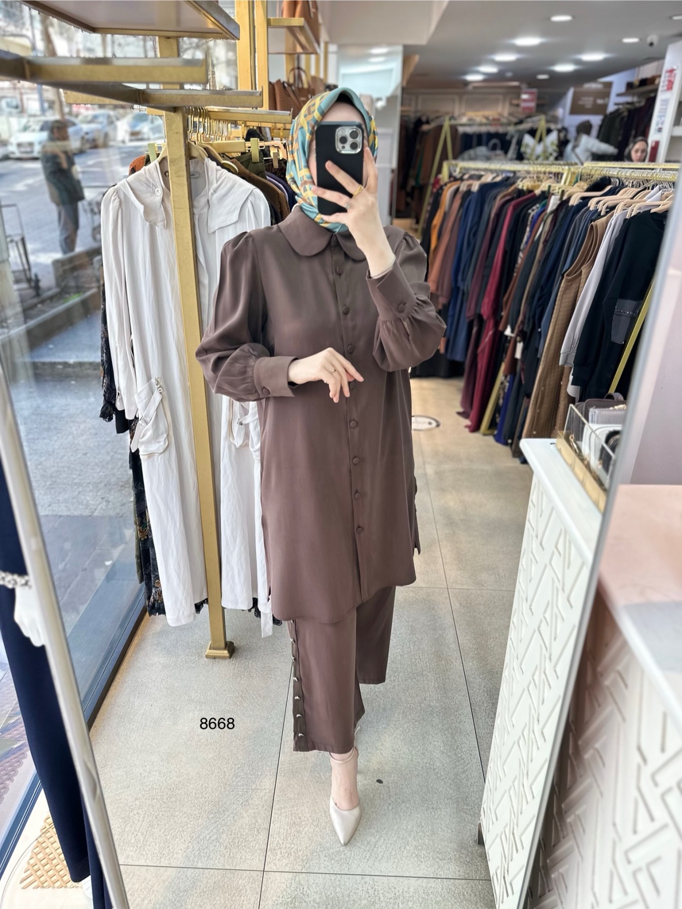 8668 Pantolonu Düğme Detaylı Takım