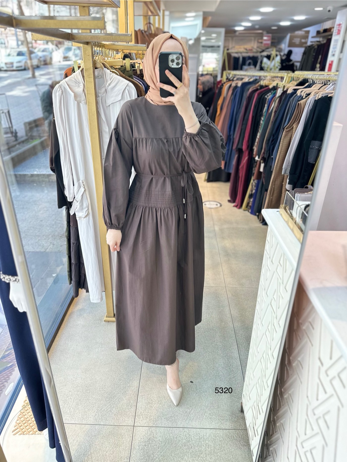 5320 Belden Bağlamalı Elbise