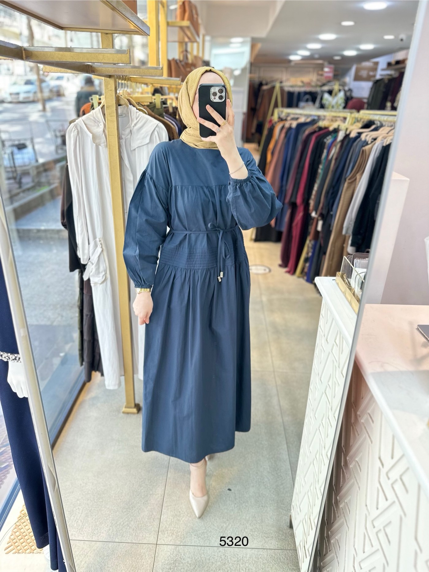 5320 Belden Bağlamalı Elbise