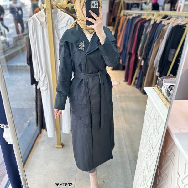 26YT803 Armine Trend Broş Detaylı Kap - Görsel 2