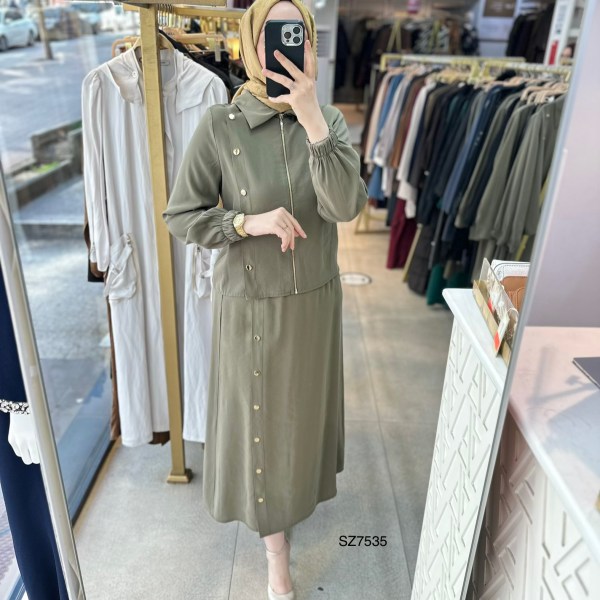 SZ7535 Düğme Detaylı Etekli Takım - Görsel 2