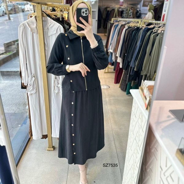 SZ7535 Düğme Detaylı Etekli Takım - Görsel 20