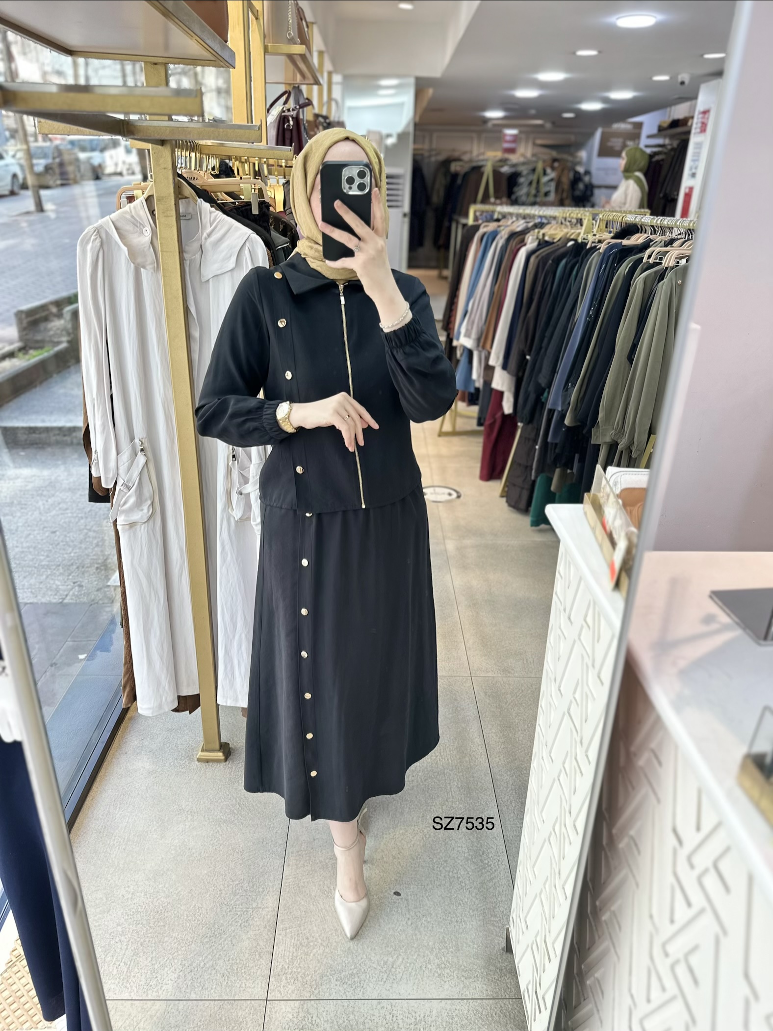 SZ7535 Düğme Detaylı Etekli Takım - Görsel 19