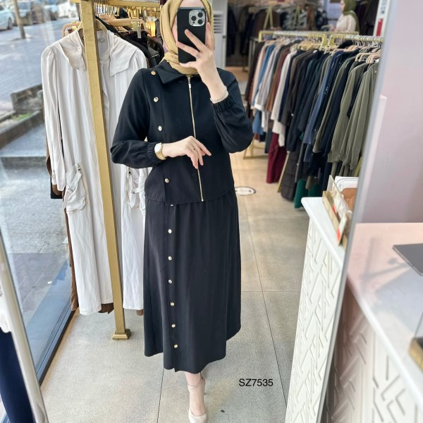 SZ7535 Düğme Detaylı Etekli Takım - Görsel 4