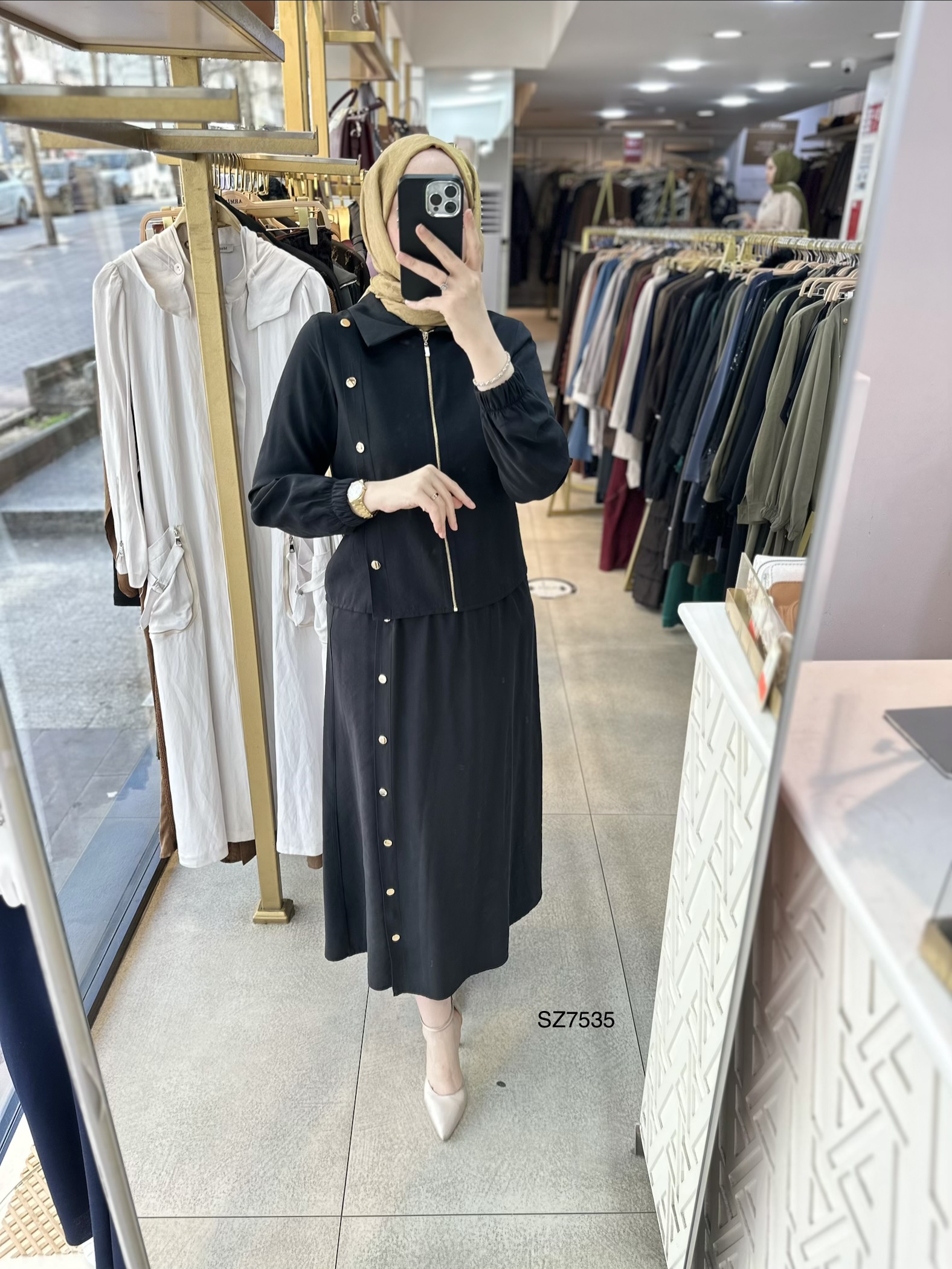 SZ7535 Düğme Detaylı Etekli Takım - Görsel 18