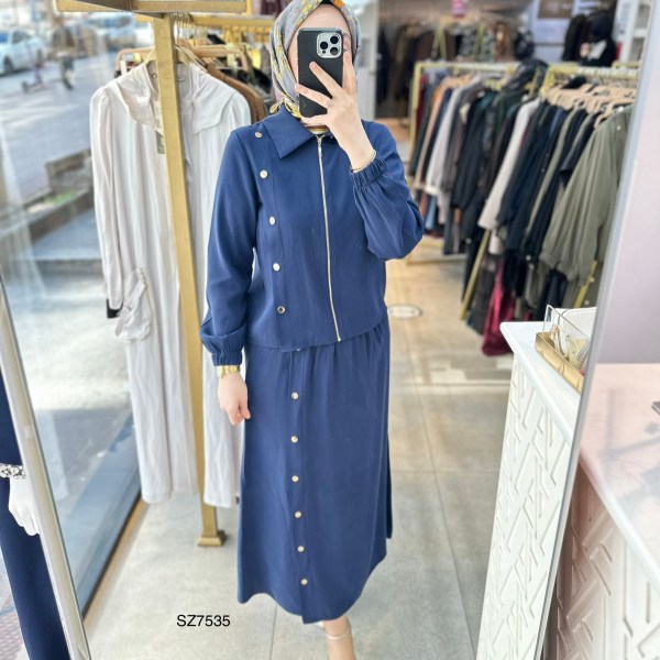 SZ7535 Düğme Detaylı Etekli Takım - Görsel 14