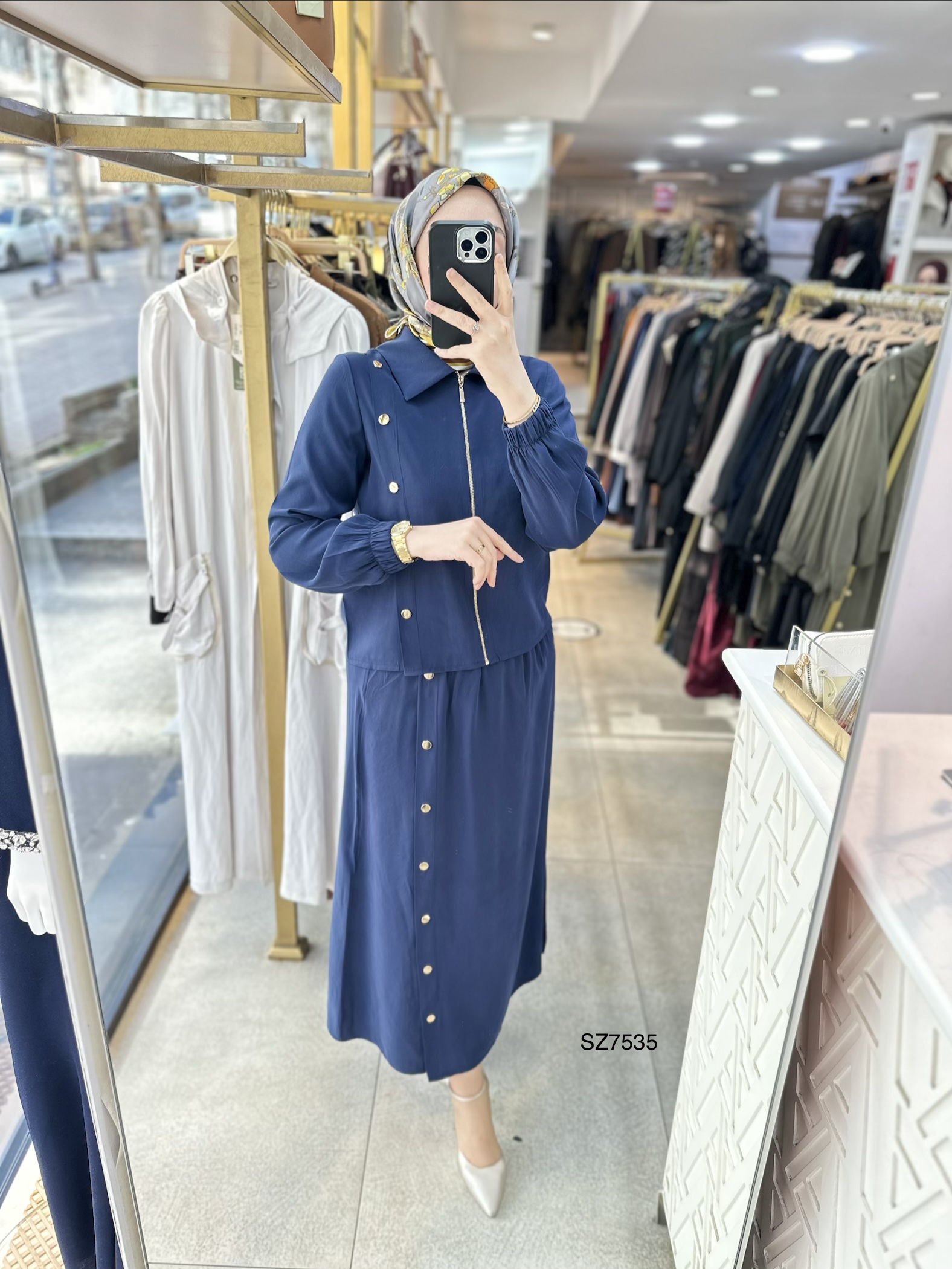 SZ7535 Düğme Detaylı Etekli Takım - Görsel 17