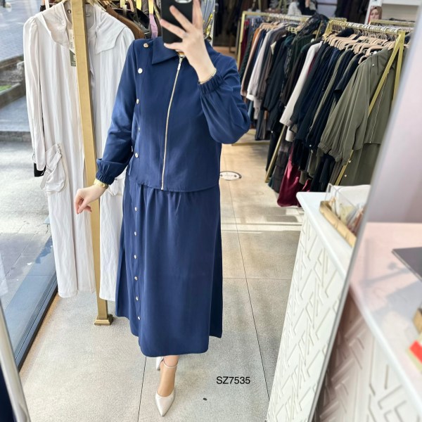 SZ7535 Düğme Detaylı Etekli Takım - Görsel 15