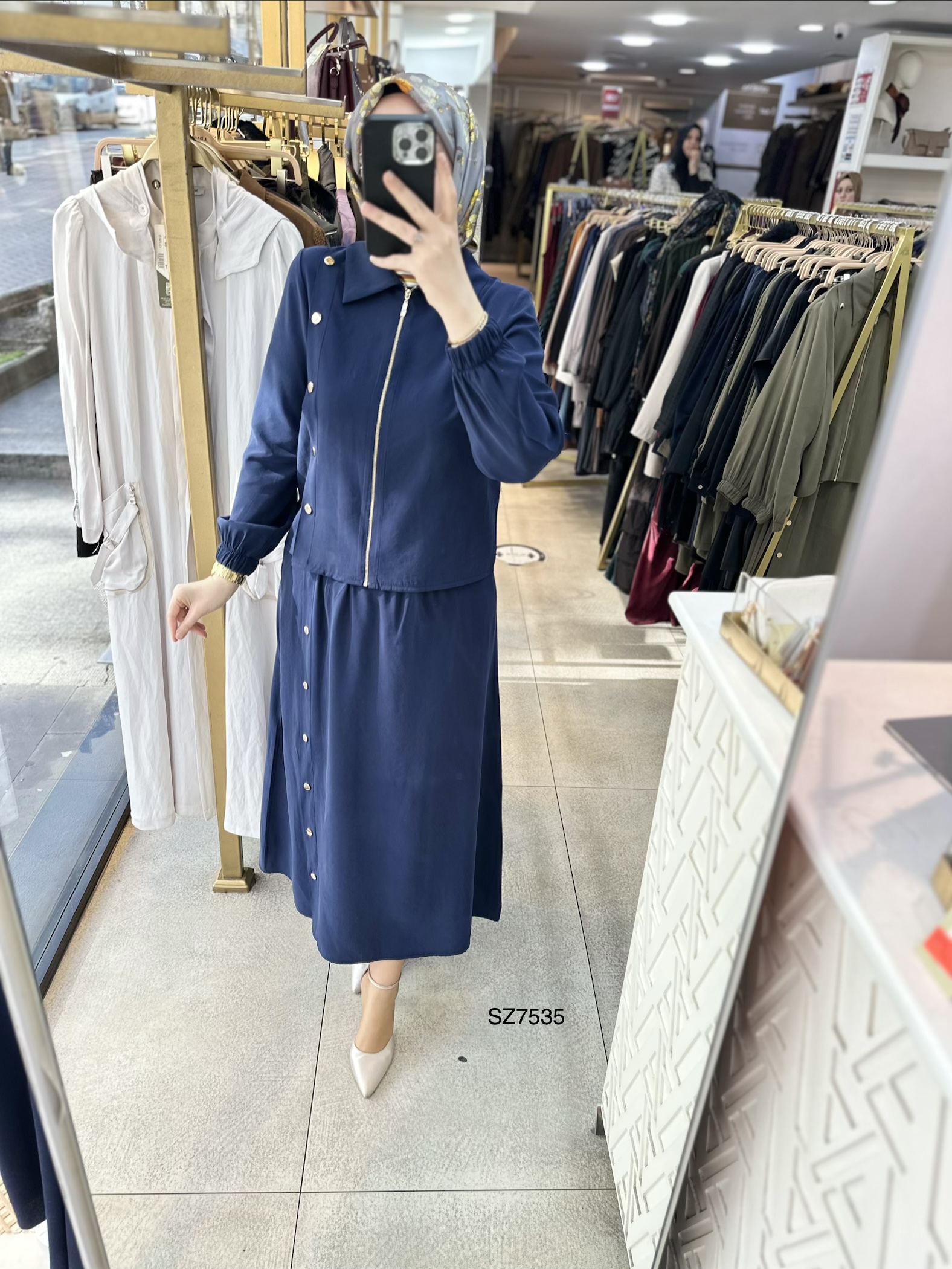 SZ7535 Düğme Detaylı Etekli Takım - Görsel 16