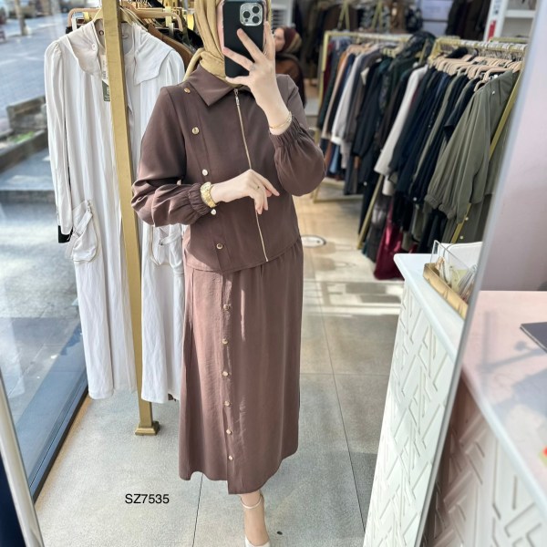 SZ7535 Düğme Detaylı Etekli Takım - Görsel 6