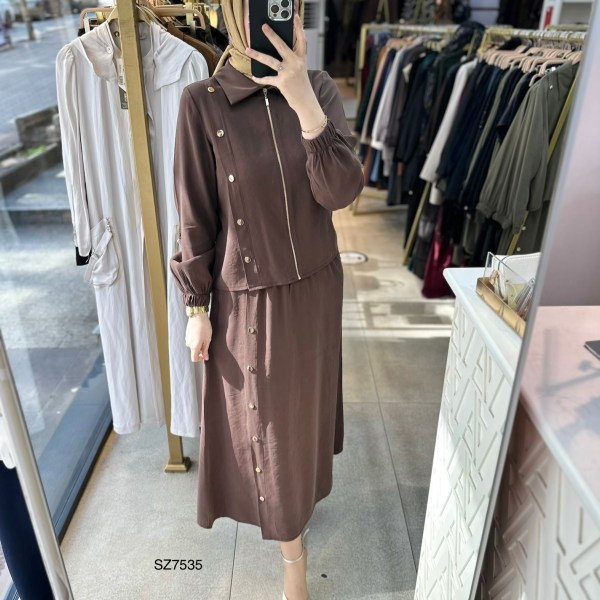 SZ7535 Düğme Detaylı Etekli Takım - Görsel 5