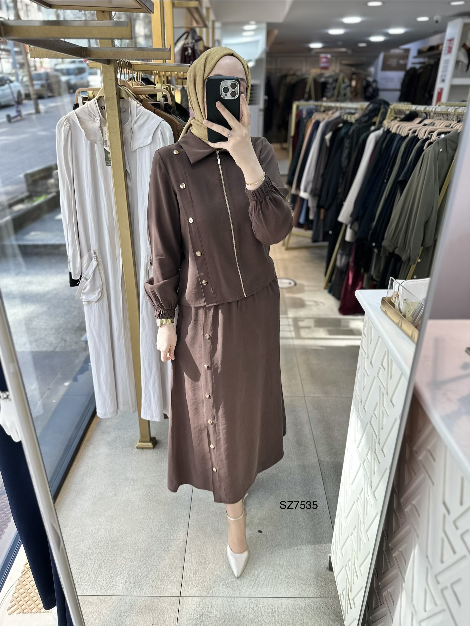 SZ7535 Düğme Detaylı Etekli Takım - Görsel 10