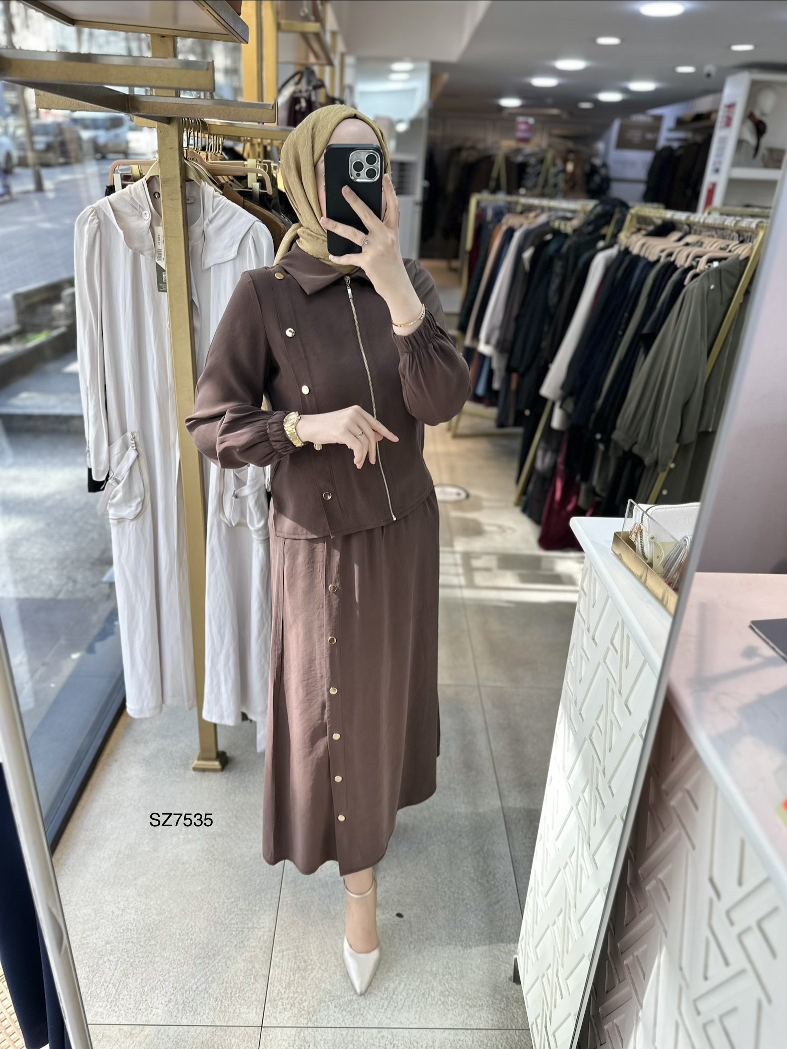 SZ7535 Düğme Detaylı Etekli Takım - Görsel 12