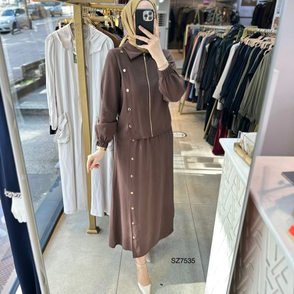 SZ7535 Düğme Detaylı Etekli Takım - Görsel 11