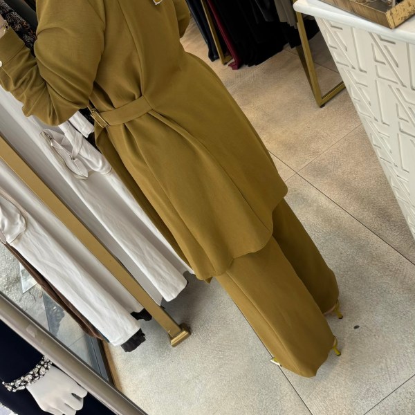 26YT609 Gömlek Yaka Düğmeli Kemerli Takım - Görsel 9