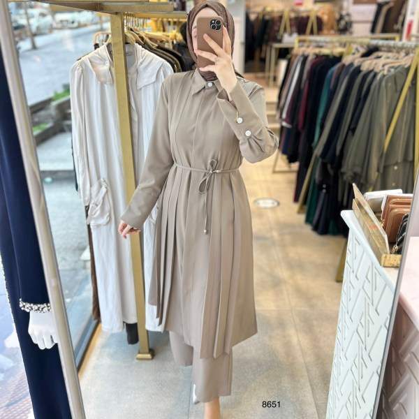 8651 Dik Yakalı Düğme Detaylı Takım - Görsel 8