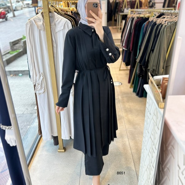 8651 Dik Yakalı Düğme Detaylı Takım - Görsel 1