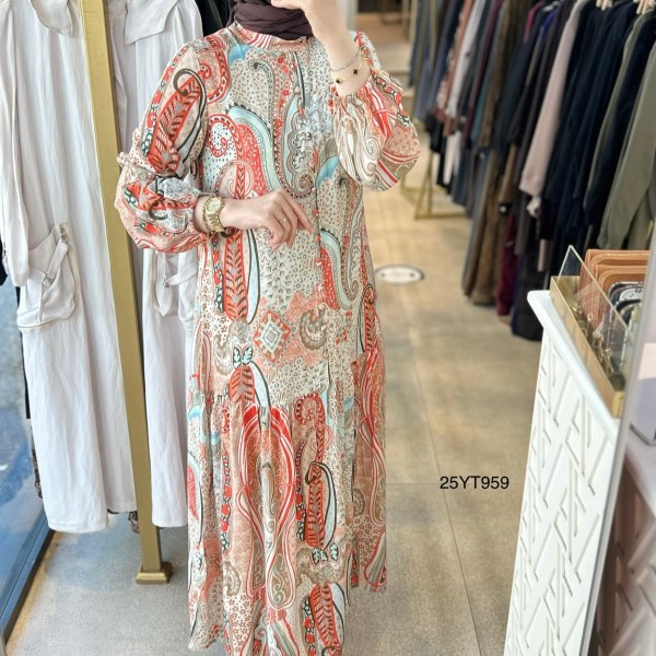 25YT959 Desenli Armine Trend Elbise - Görsel 13