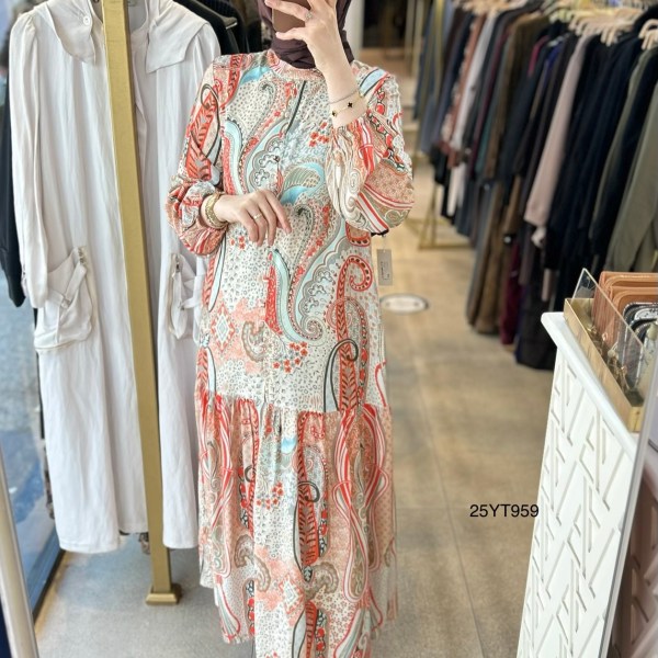 25YT959 Desenli Armine Trend Elbise - Görsel 6