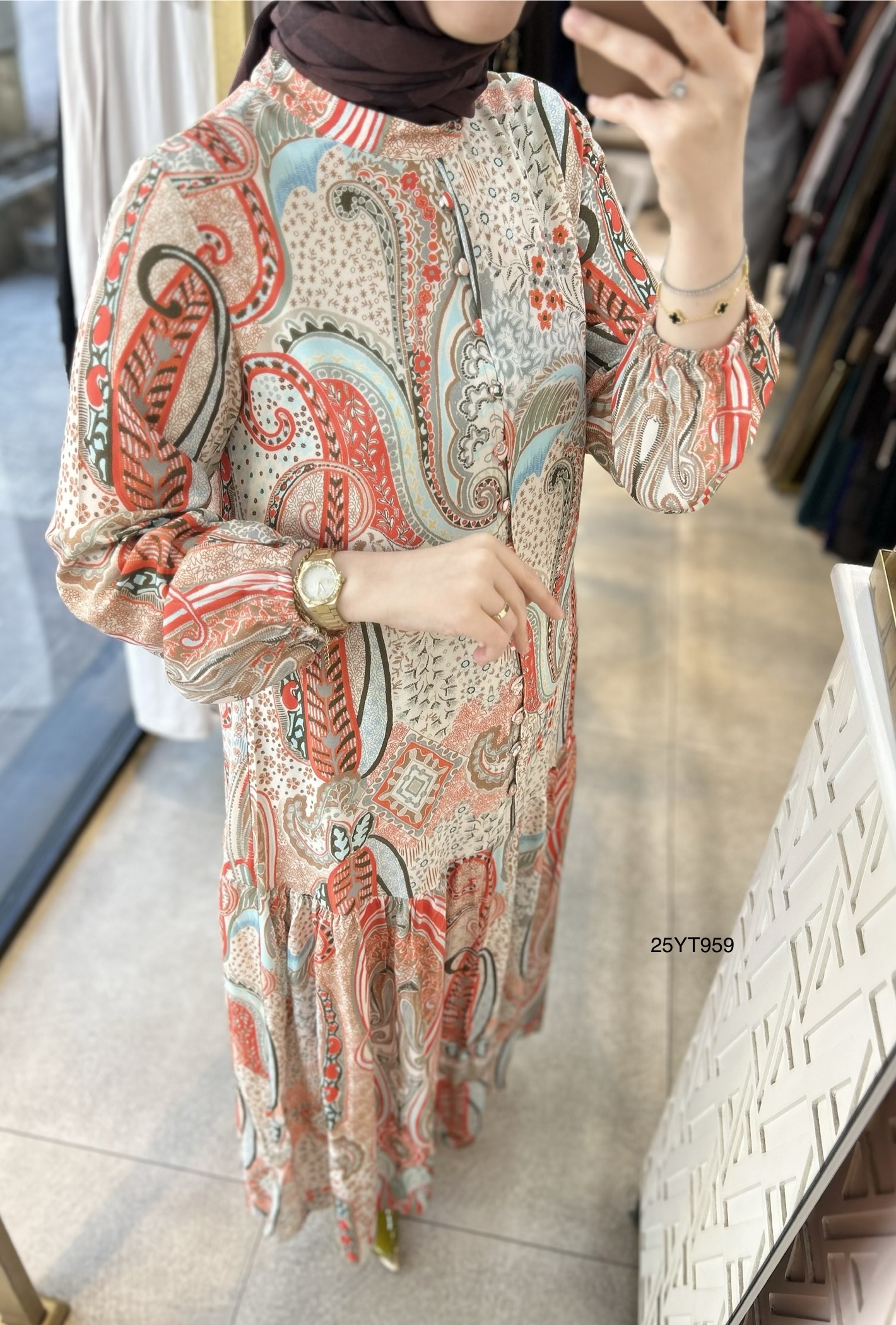 25YT959 Desenli Armine Trend Elbise - Görsel 11