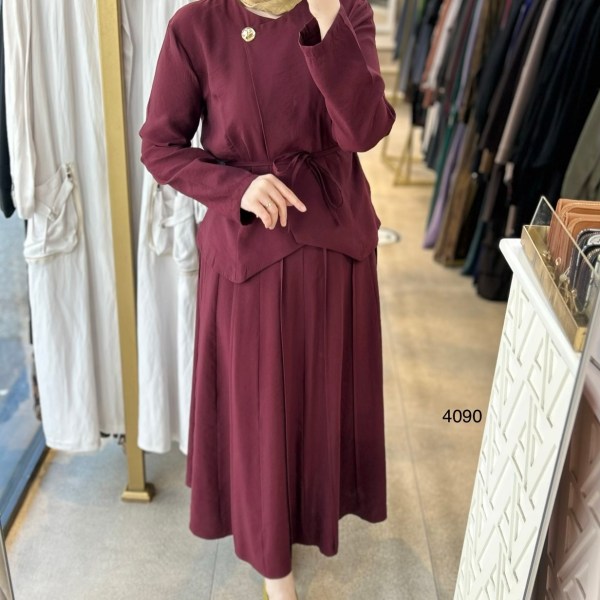 4090 Kemerli Düğme Detaylı Etekli Takım - Görsel 15