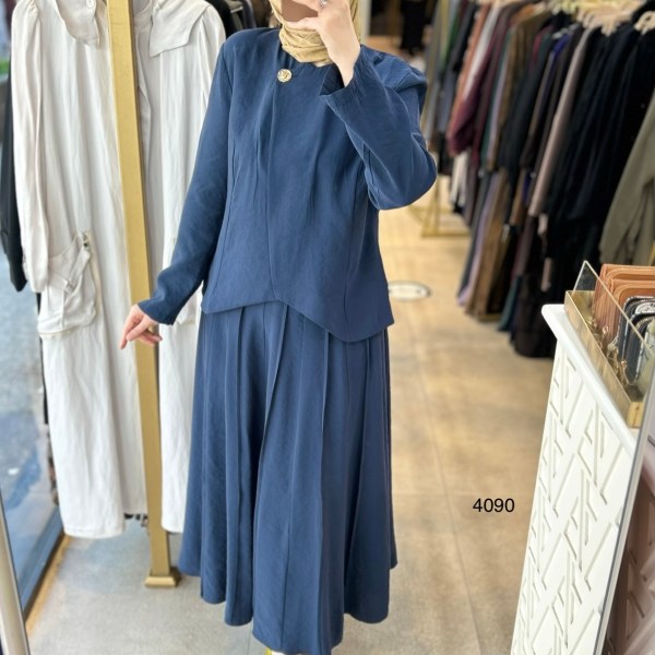 4090 Kemerli Düğme Detaylı Etekli Takım - Görsel 18